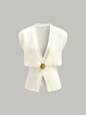 V-Neck Buttoned Detail Sweater Vest
