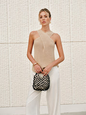 Halter Cross-Over Collar Tank Top