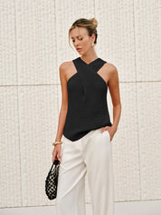 Halter Cross-Over Collar Tank Top