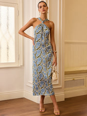 Halter Neck Floral Midi Dress