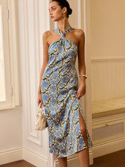 Halter Neck Floral Midi Dress