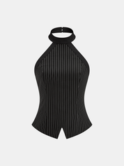 Pinstripe Halter Top & Wide Leg Pants Set