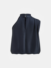 Satin Draped High Neck Sleeveless Top