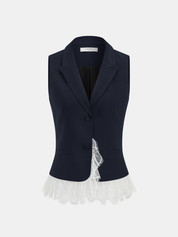Lace Trim Blazer Vest & Shorts Set