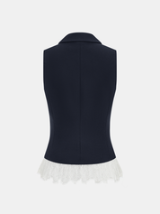 Lace Trim Blazer Vest & Shorts Set