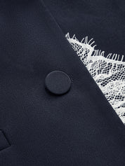 Lace Trim Blazer Vest & Shorts Set