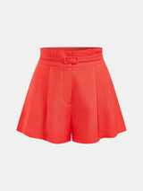 Linen Blend Belted Pleated Shorts