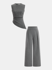 Sleeveless Asymmetric Top & Pleated Pants Set