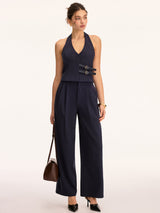 Halter Double Buckle Top & Pleated Pants Set