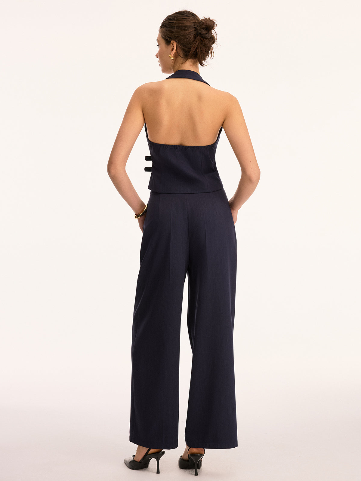 Halter Double Buckle Top & Pleated Pants Set