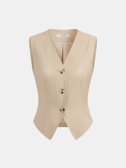 Linen Blend Vest & Pleated Mini Skirt Set