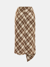 Plaid Asymmetric Top & Wrap Skirt Set