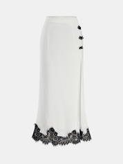 Knot Button Satin Lace Split Maxi Skirt