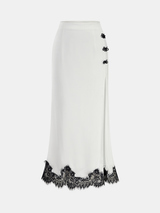 Knot Button Satin Lace Split Maxi Skirt