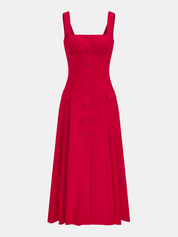 Cotton Blend Button-Front Maxi Dress