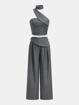 Asymmetrical Halter Crop Top & Pants Set