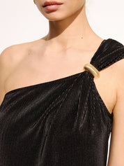 Metal Decor Textured One Shoulder Tank Top