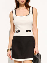 Contrast Trim Square Neck Knit Tank Top