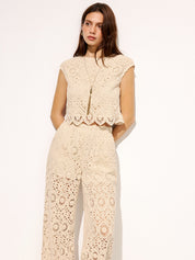 Crochet Sleeveless Crop Top & Pants Set