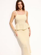 Wave Crochet Peplum Top & Midi Skirt Set