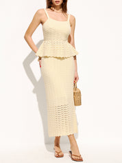 Wave Crochet Peplum Top & Midi Skirt Set