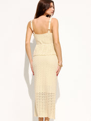 Wave Crochet Peplum Top & Midi Skirt Set