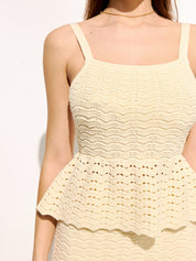 Wave Crochet Peplum Top & Midi Skirt Set
