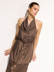 Halter Cowl Neck Top & Lace Maxi Skirt Set