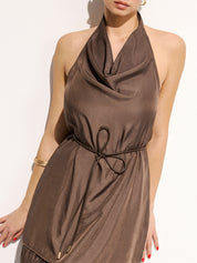 Halter Cowl Neck Top & Lace Maxi Skirt Set