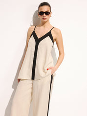 Cotton Linen Contrast Trim Cami Top & Pants Set