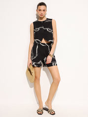 Rope Print Sleeveless Vest & Shorts Set