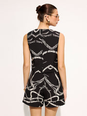 Rope Print Sleeveless Vest & Shorts Set