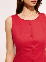 Cotton Button-Front Lace Trim Mini Dress