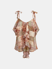 Tie Strap Ruffled Patchwork Floral Cami Top