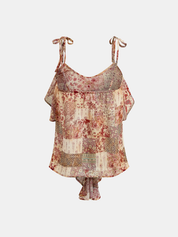 Tie Strap Ruffled Patchwork Floral Cami Top