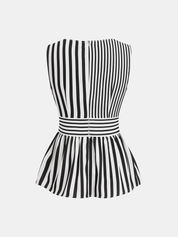 Striped Sleeveless Peplum Top & Pants Set