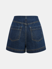 Metal Button Denim Sleeveless Vest & Shorts Set