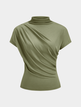 Ruched Mock Neck Short Sleeve Top