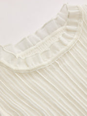 Ruffled Wool Blend Sheer Ribbed Knit Top