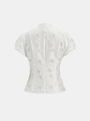 Frog Button Mandarin Collar Textured Blouse