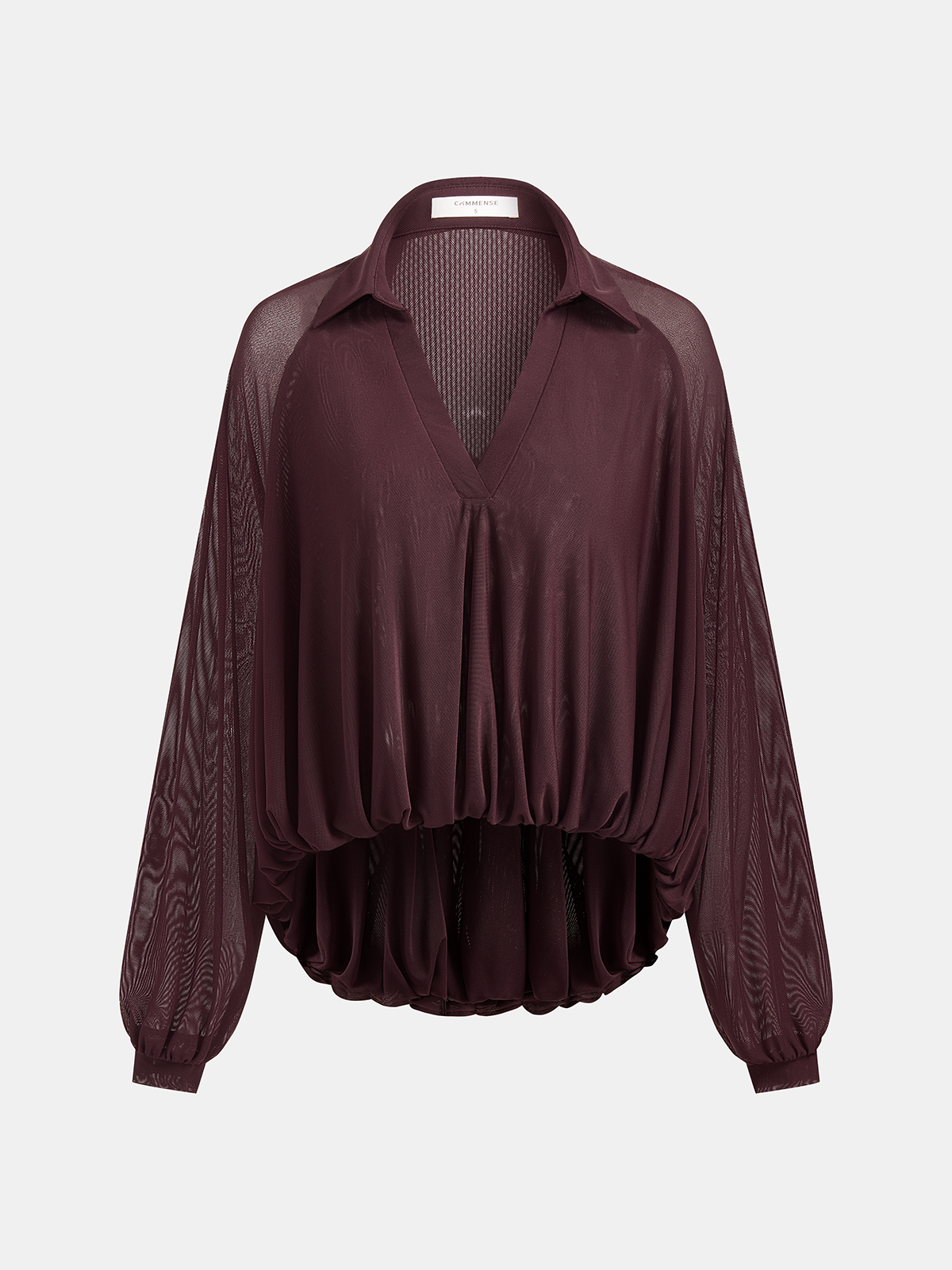 Long Sleeve V-Neck Sheer Loose Blouse