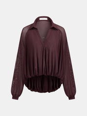 Long Sleeve V-Neck Sheer Loose Blouse