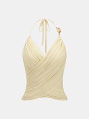Metal Ring Ruched Wrap Halter Tank Top