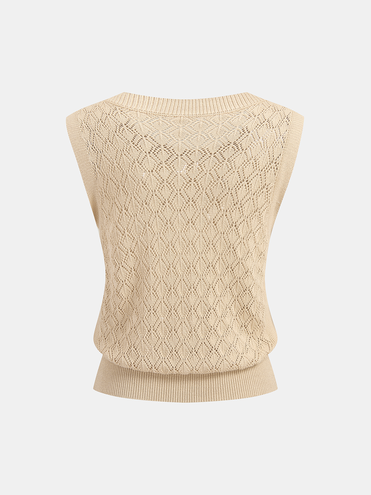 Openwork Knitted Crew Neck Vest