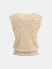 Openwork Knitted Crew Neck Vest