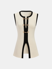 Contrast Trim Horsebit Sleeveless Knit Top