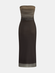 Ombre Mesh Ruched Strapless Maxi Dress