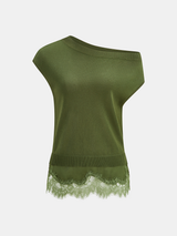 Off Shoulder Lace Hem Knit Top