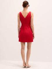 Linen Blend Sleeveless Belted Mini Dress
