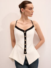Metal Button Peplum Cami Top